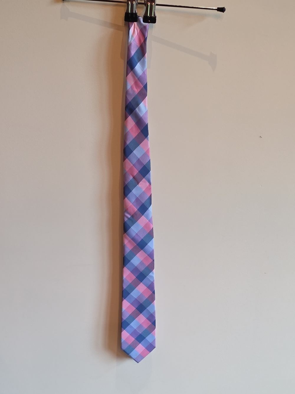 Tommy Hilfiger Pink and Blue Plaid Men's Tie